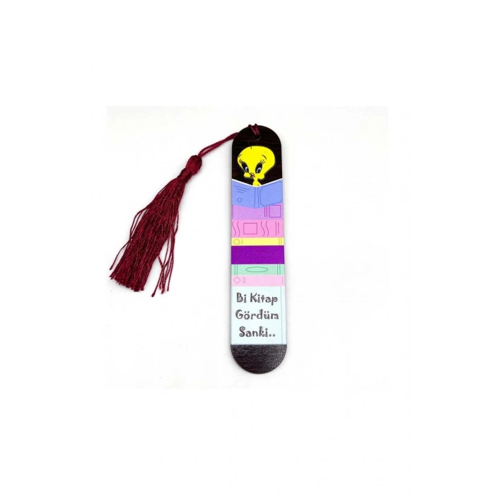 Resimli Püsküllü Kitap Ayraç - Bi Kitap Gördüm Sanki