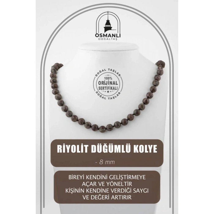 Riyolit 8 mm Düğümlü Doğal Taş Kolye