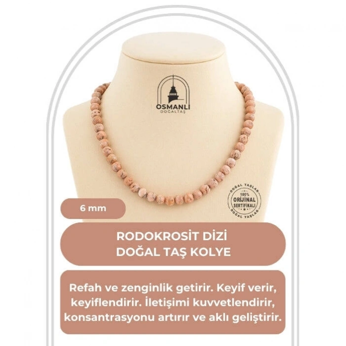 Rodokrozit 6 mm Dizi Doğal Taş Kolye