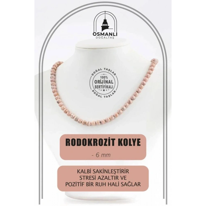 Rodokrozit 6 mm Dizi Doğal Taş Kolye