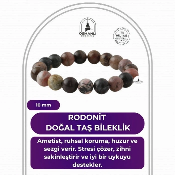Rodonit 10mm Doğal Taş Bileklik