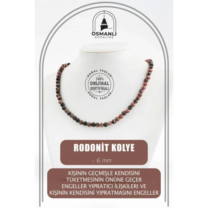 Rodonit 6 mm Dizi Doğal Taş Kolye