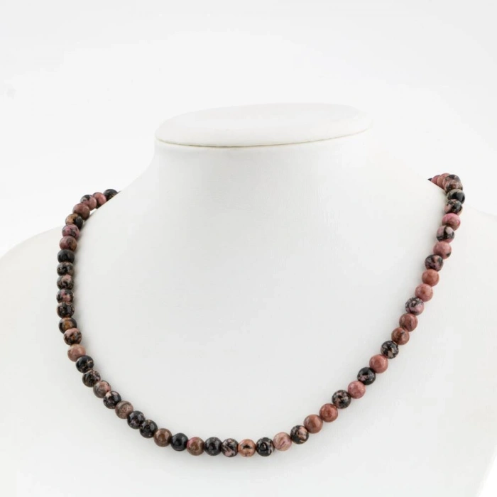 Rodonit 6 mm Dizi Doğal Taş Kolye