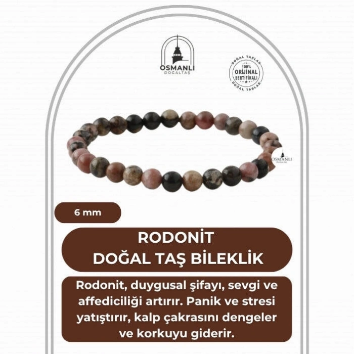 Rodonit 6mm Doğal Taş Bileklik