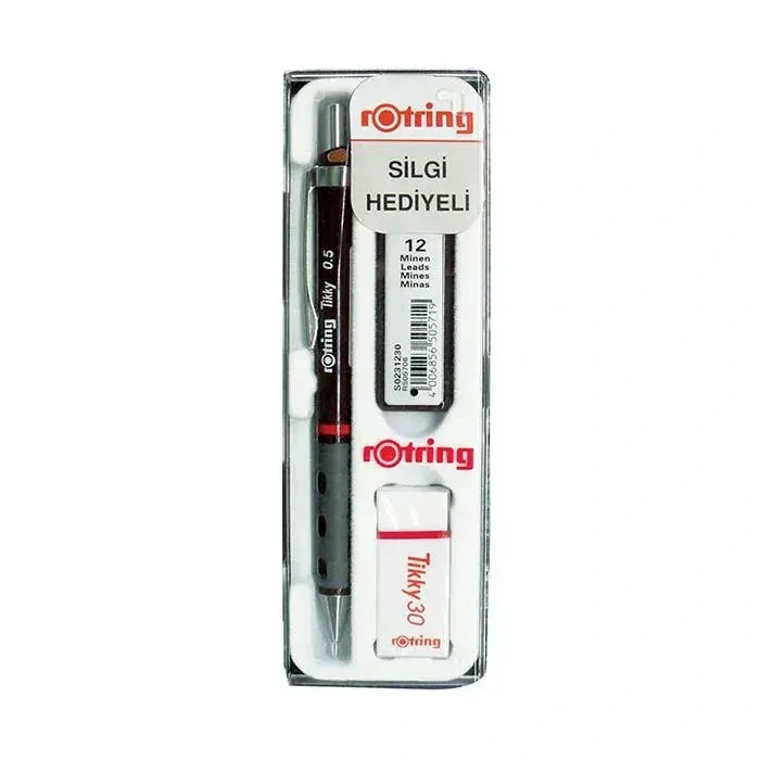 Rotring Tikky Bordo Okul Seti Uçlu Kalem + Uç + Silgi 0.5mm 3 Lü Set