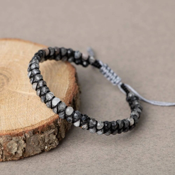 Rutilli Kuvars Fasetli 3-4mm Çift Sıra Doğal Taş Bileklik