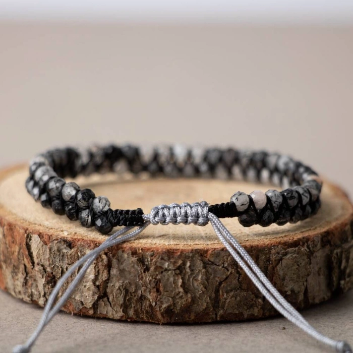 Rutilli Kuvars Fasetli 3-4mm Çift Sıra Doğal Taş Bileklik