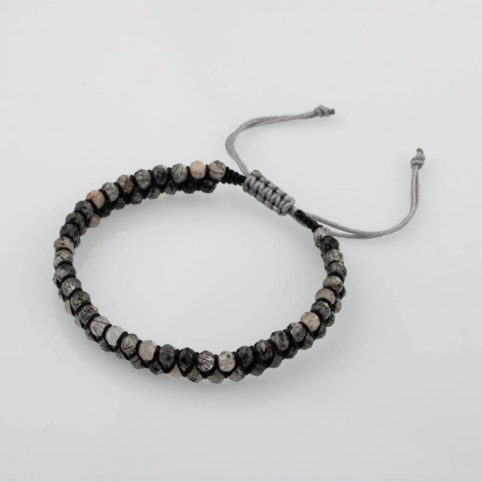 Rutilli Kuvars Fasetli 3-4mm Çift Sıra Doğal Taş Bileklik