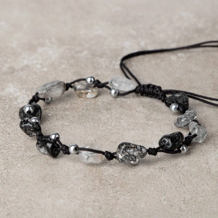 Rutilli Kuvars Natürel Kesim Doğal Taş Makrome Bileklik