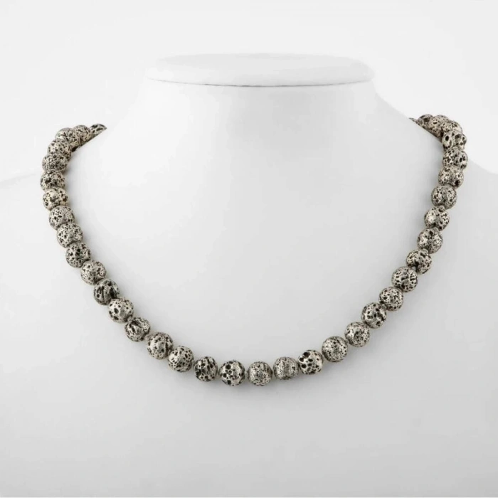 Sarı Lav Taşı 8 mm Düğümlü Doğal Taş Kolye