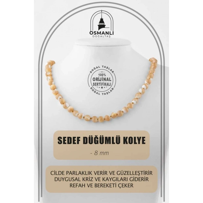 Sedef 8 mm Düğümlü Doğal Taş Kolye