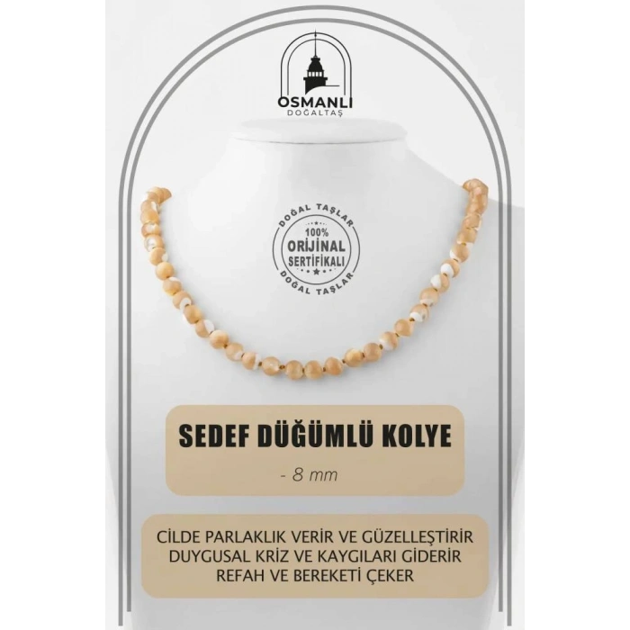 Sedef 8 mm Düğümlü Doğal Taş Kolye