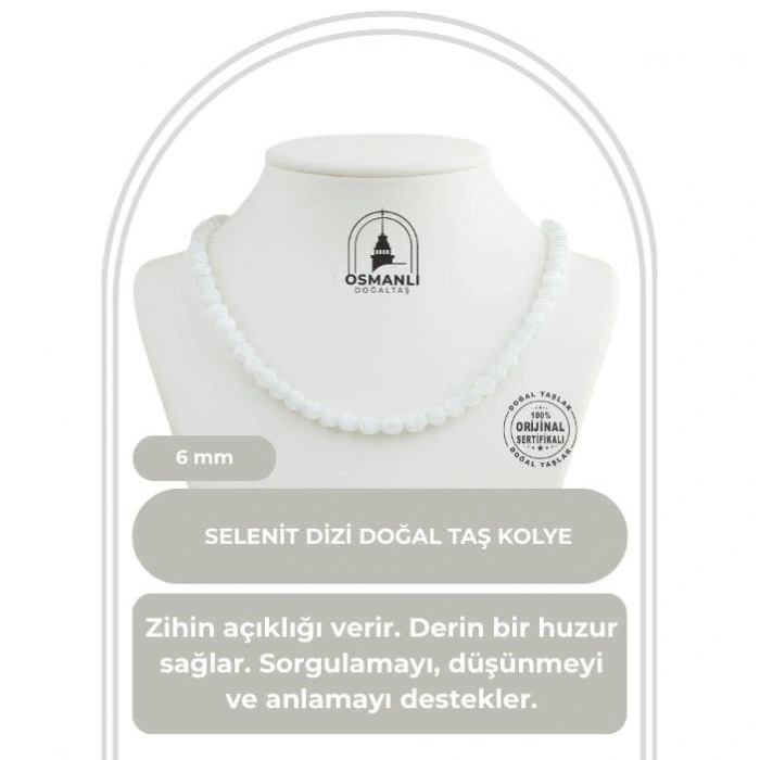 Selenit 6 mm Dizi Doğal Taş Kolye