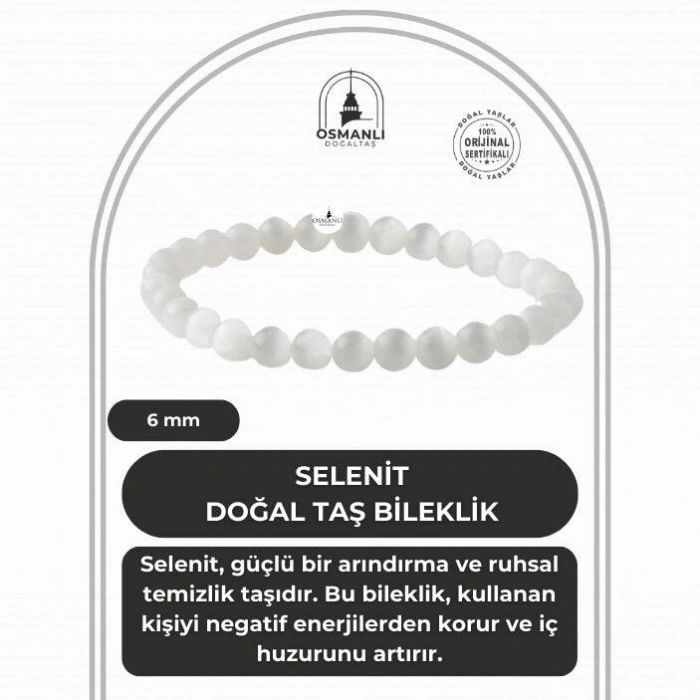 Selenit 6mm Doğal Taş Bileklik