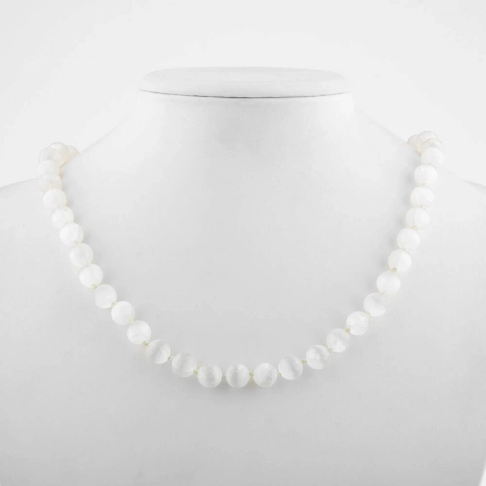 Selenit 8 mm Düğümlü Doğal Taş Kolye