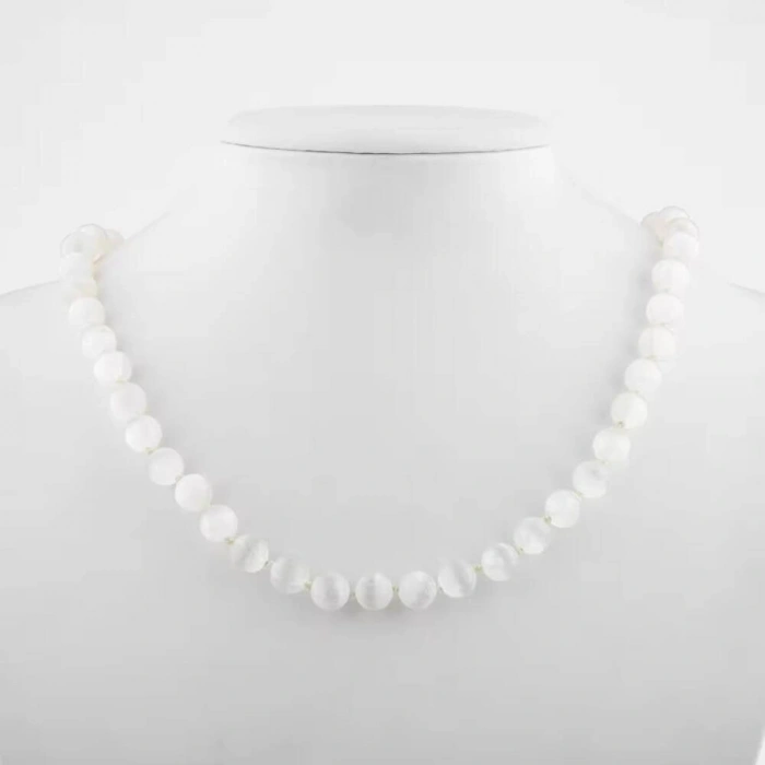 Selenit 8 mm Düğümlü Doğal Taş Kolye