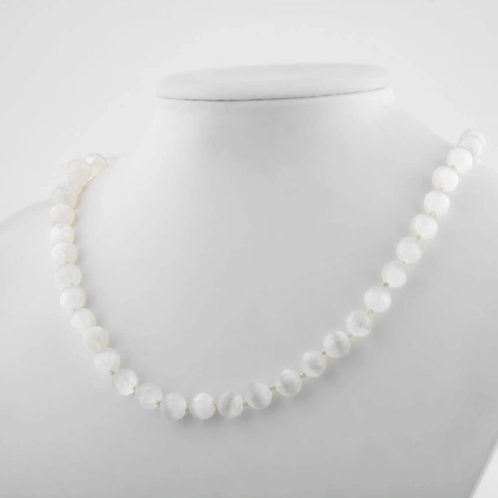 Selenit 8 mm Düğümlü Doğal Taş Kolye