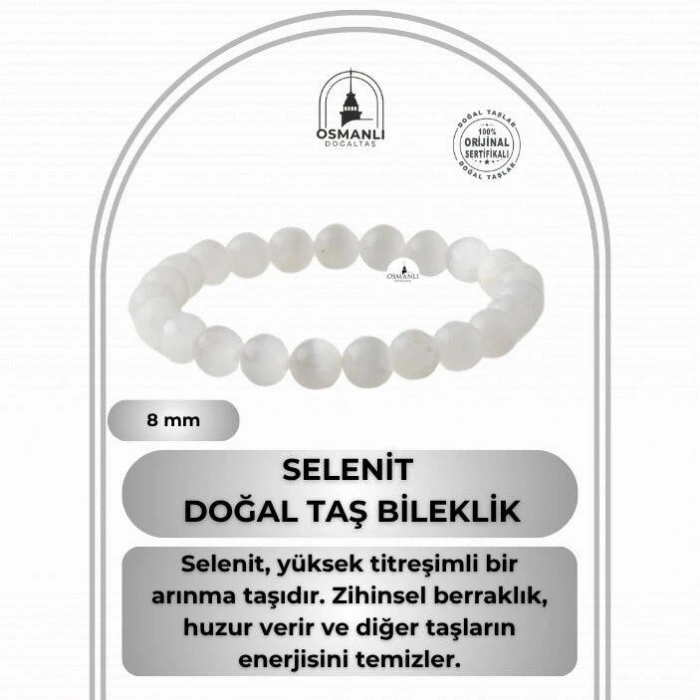 Selenit 8mm Doğal Taş Bileklik