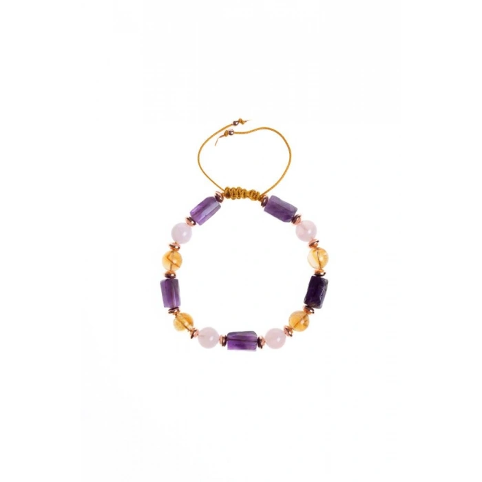 Sertfikalı Ametist,  Sitrin, Pembe Kuvars, Hematit Doğal Taş Bileklik