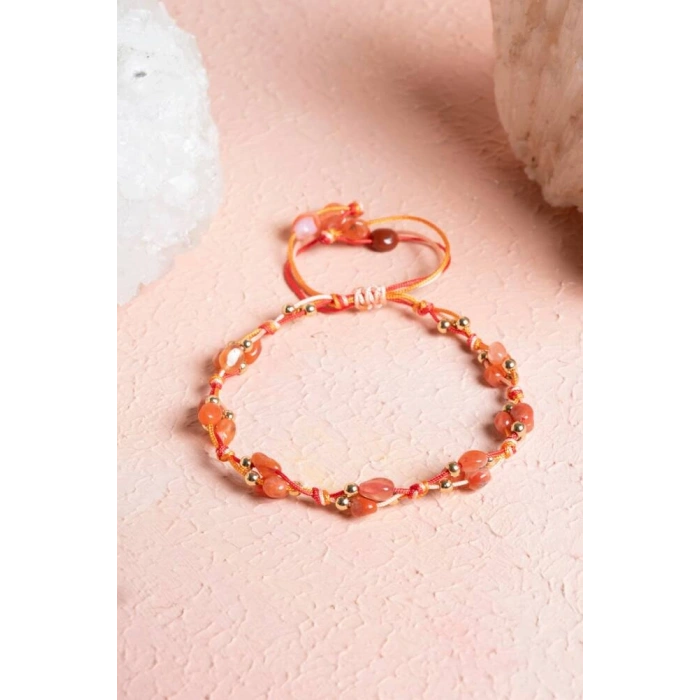 Sertifikalı Akik, Hematit Doğal Taş Makrome Bileklik (SK:236)