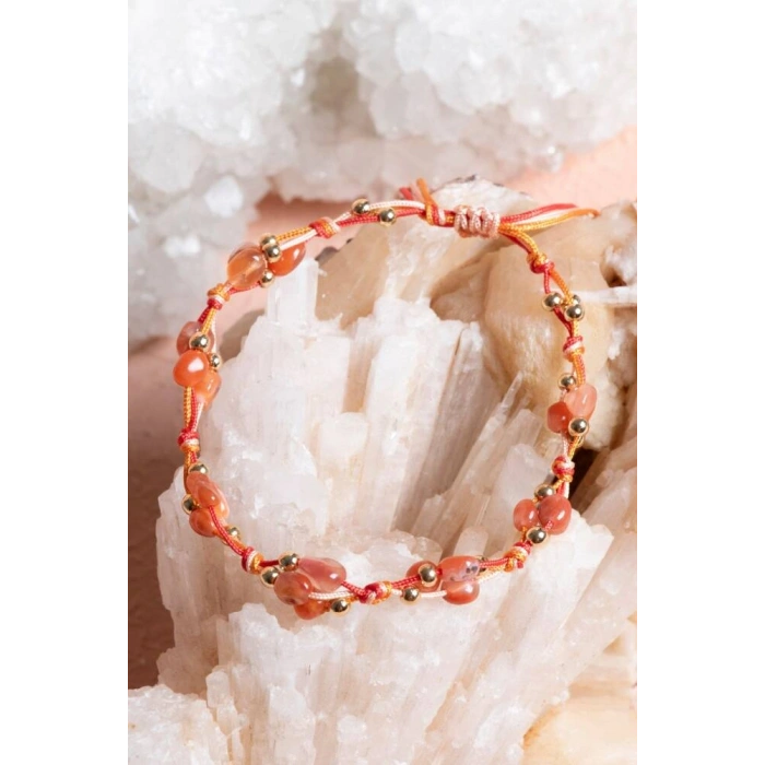 Sertifikalı Akik, Hematit Doğal Taş Makrome Bileklik (SK:236)