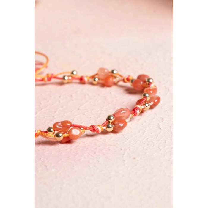 Sertifikalı Akik, Hematit Doğal Taş Makrome Bileklik (SK:236)