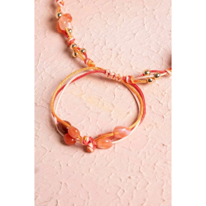 Sertifikalı Akik, Hematit Doğal Taş Makrome Bileklik (SK:236)