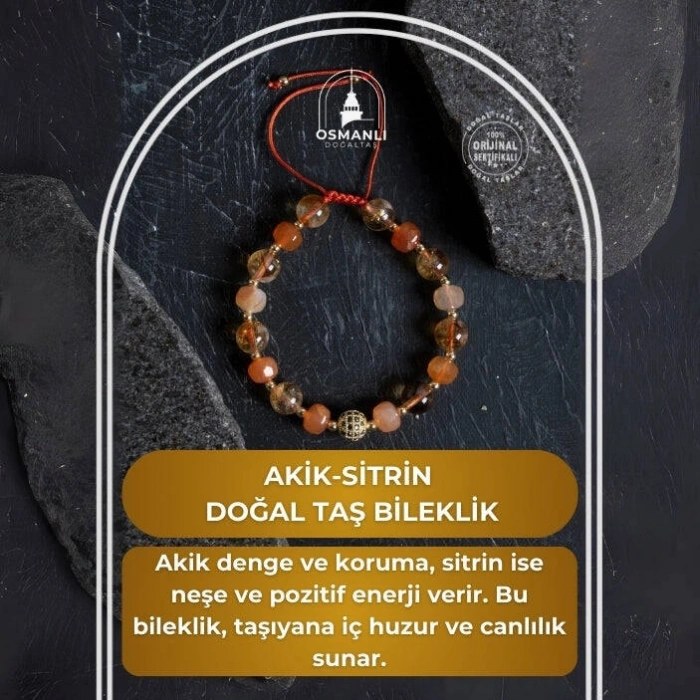 Sertifikalı Akik ve Sitrin Doğaltaş Bileklik