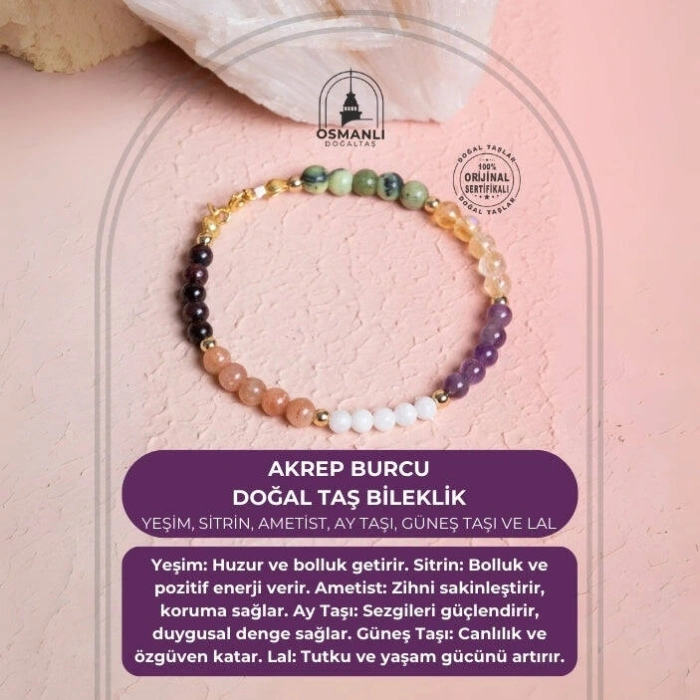 Sertifikalı Akrep Burcu Doğal Taş Bileklik