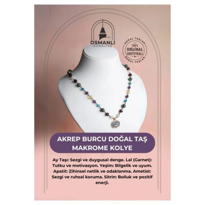 Sertifikalı Akrep Burcu Doğal Taş Makrome Kolye