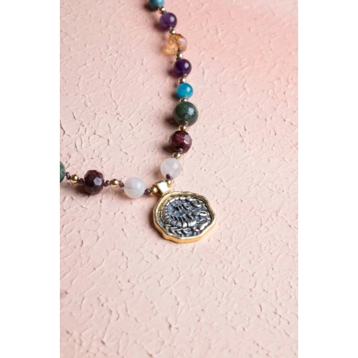 Sertifikalı Akrep Burcu Doğal Taş Makrome Kolye