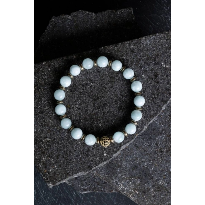 Sertifikalı Akuamarin, Hematit Zirkon Aparatlı Doğal Taş Bileklik (SK:177)