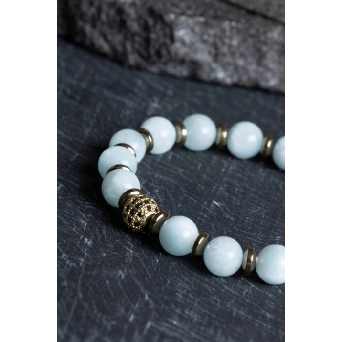 Sertifikalı Akuamarin, Hematit Zirkon Aparatlı Doğal Taş Bileklik (SK:177)