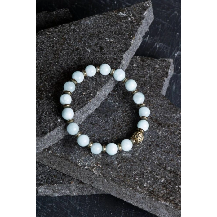 Sertifikalı Akuamarin, Hematit Zirkon Aparatlı Doğal Taş Bileklik (SK:177)