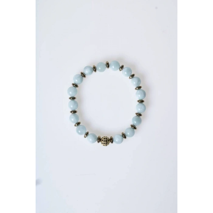 Sertifikalı Akuamarin, Hematit Zirkon Aparatlı Doğal Taş Bileklik (SK:177)