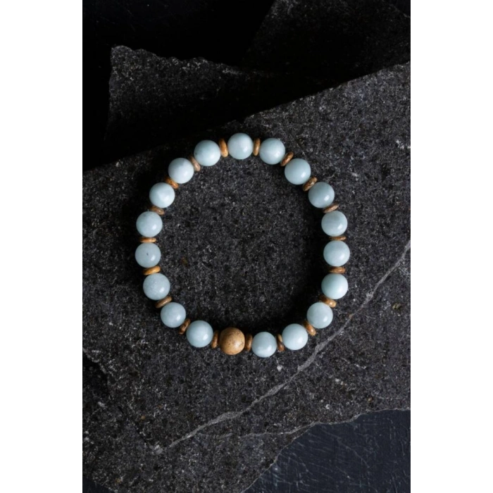 Sertifikalı Akuamarin, Odun Jasper Doğal Taş Bileklik (SK:168)
