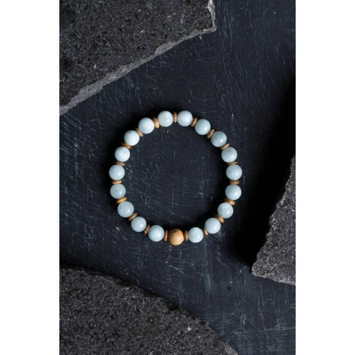 Sertifikalı Akuamarin, Odun Jasper Doğal Taş Bileklik (SK:168)