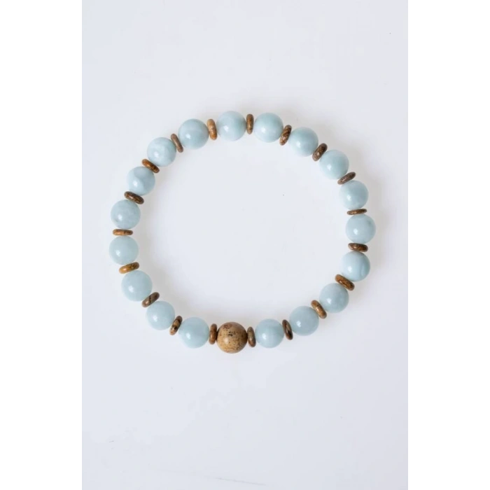 Sertifikalı Akuamarin, Odun Jasper Doğal Taş Bileklik (SK:168)