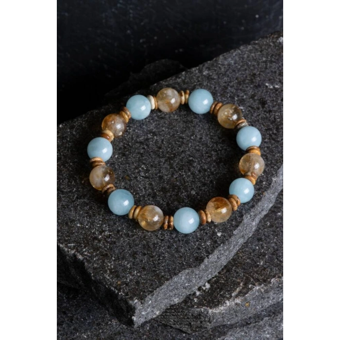 Sertifikalı Akuamarin, Sitrin ve Jasper Doğal Taş Bileklik (SK:163)