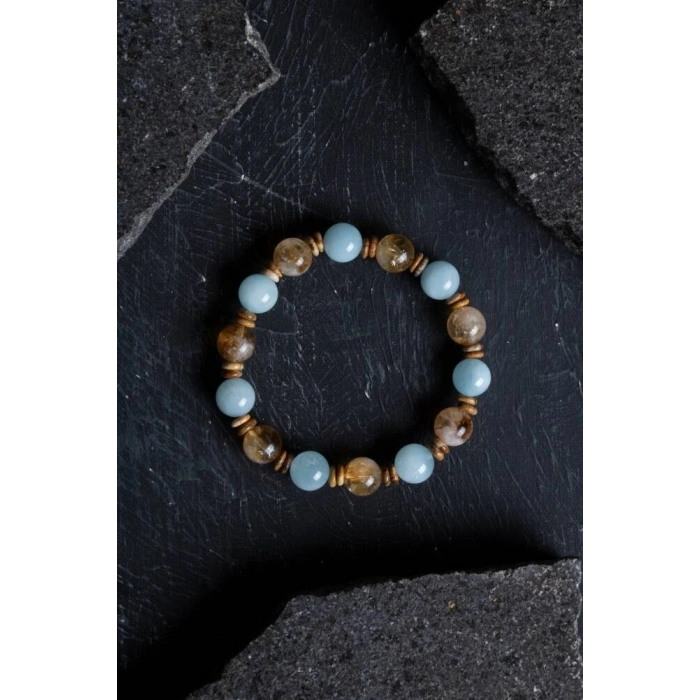 Sertifikalı Akuamarin, Sitrin ve Jasper Doğal Taş Bileklik (SK:163)