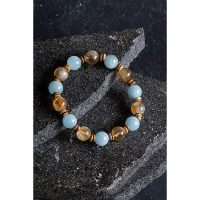 Sertifikalı Akuamarin, Sitrin ve Jasper Doğal Taş Bileklik (SK:163)