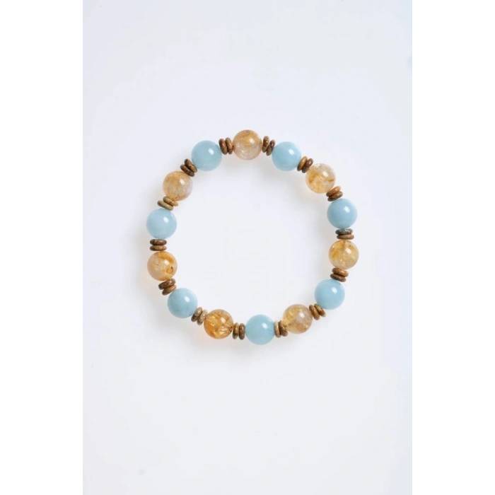Sertifikalı Akuamarin, Sitrin ve Jasper Doğal Taş Bileklik (SK:163)