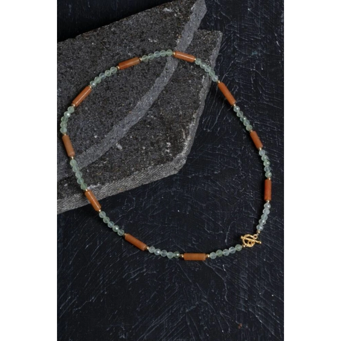 Sertifikalı Akuamarin, Turuncu Aventurin Gümüş Kapama Doğal Taş Kolye