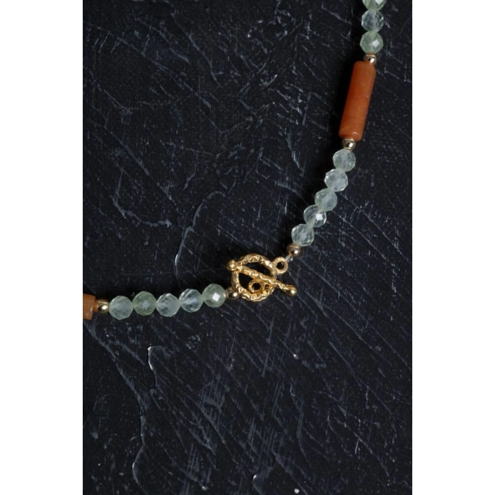 Sertifikalı Akuamarin, Turuncu Aventurin Gümüş Kapama Doğal Taş Kolye