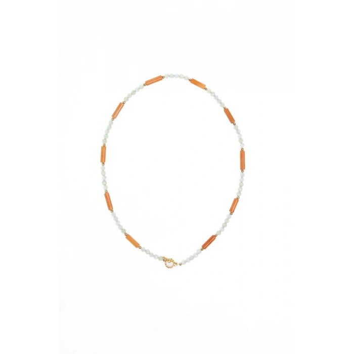 Sertifikalı Akuamarin, Turuncu Aventurin Gümüş Kapama Doğal Taş Kolye