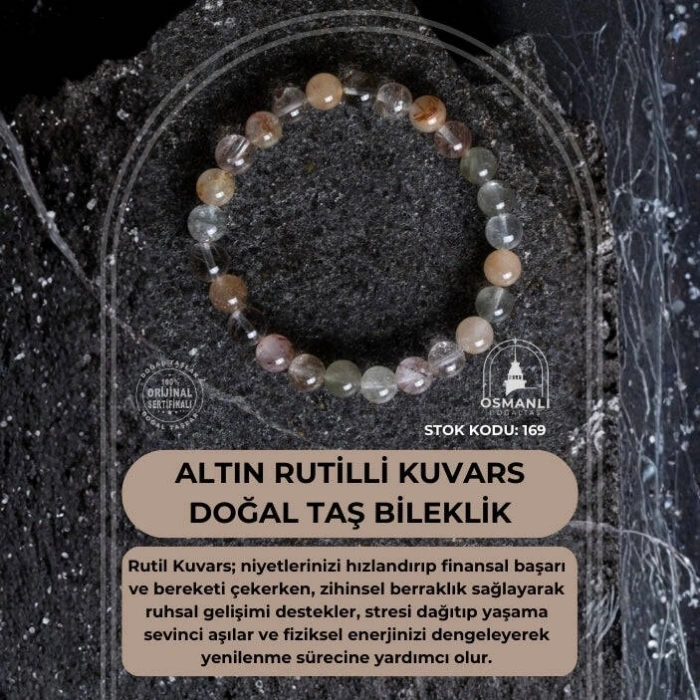 Sertifikalı Altın Rutilli Kuvars Doğal Taş Bileklik (SK:169)