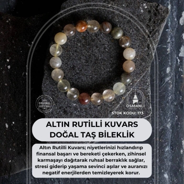 Sertifikalı Altın Rutilli Kuvars Doğal Taş Bileklik (SK:173)
