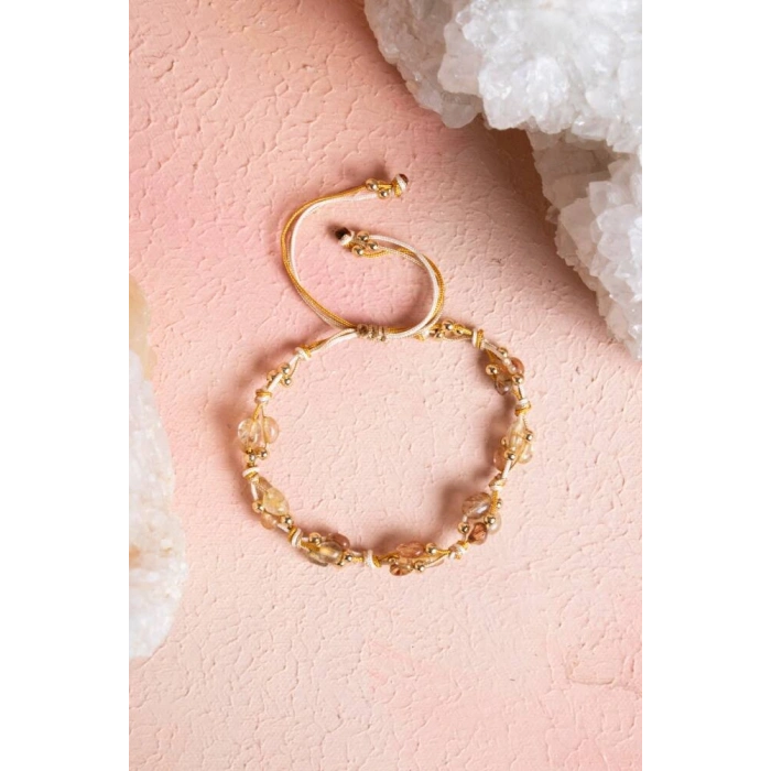 Sertifikalı Altın Rutilli Kuvars, Hematit Doğal Taş Makrome Bileklik (SK:080)