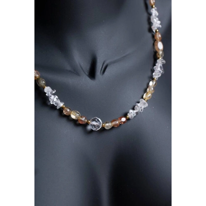 Sertifikalı Altın Rutilli Kuvars, Kuvars, Hematit Doğal Taş Kolye (SK:023)