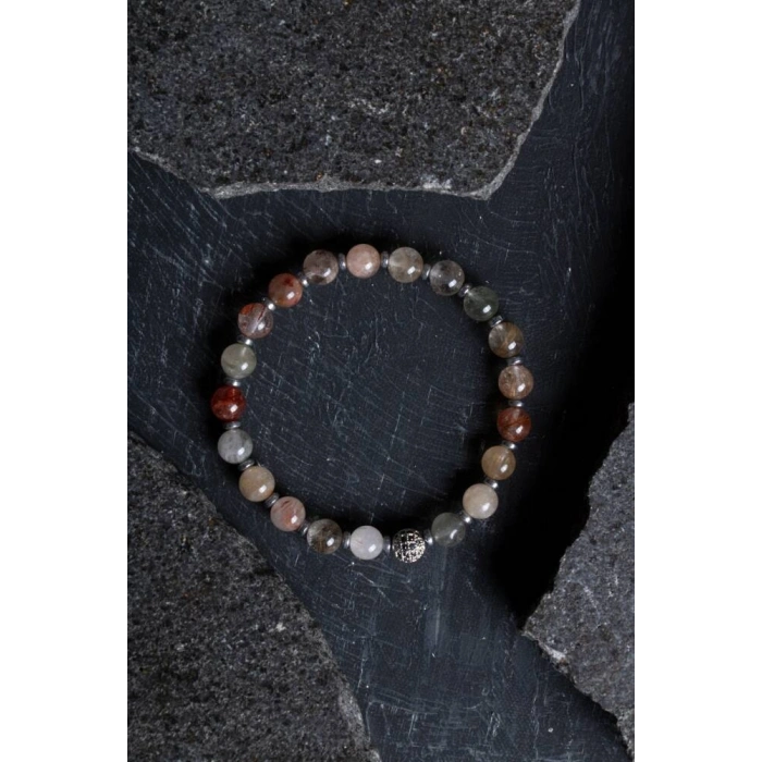 Sertifikalı Altın Rutilli Kuvars Zirkon Aparatlı Doğal Taş Bileklik-6 mm (SK:178)